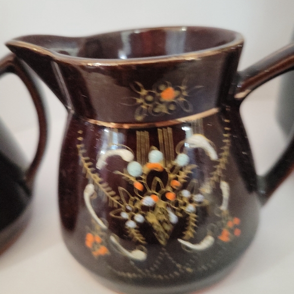 Moriage Redware Vintage JapanCreamer and Sugar Bowl Midcentury - Picture 3 of 6